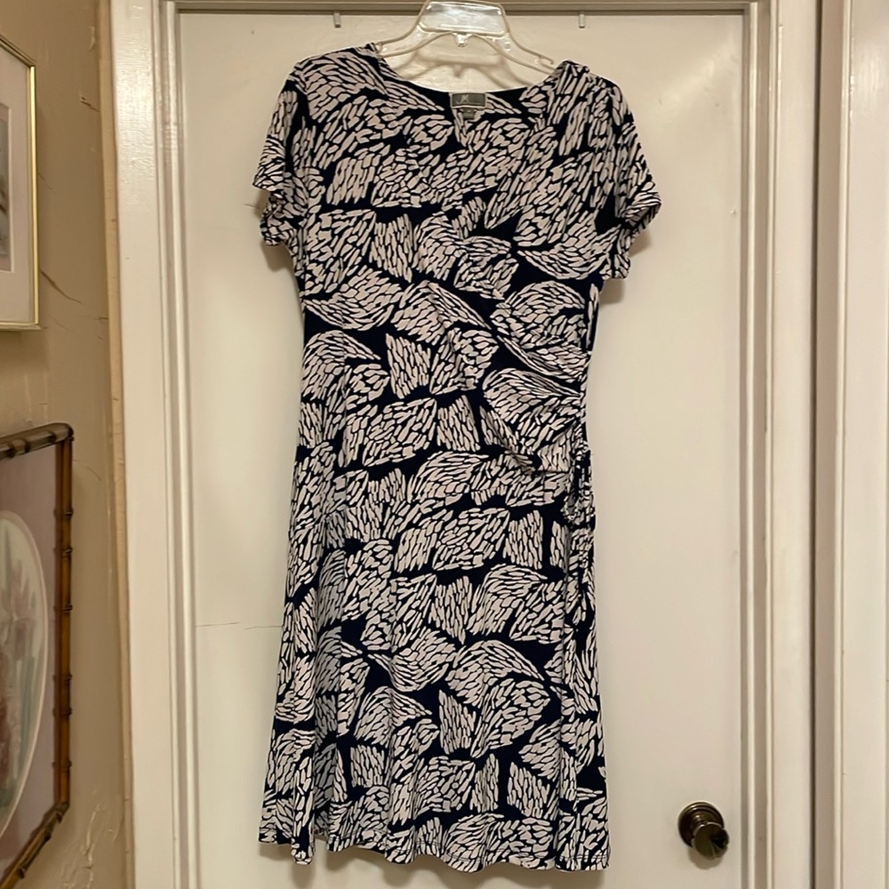 JM Collection Dress - Navy and White Faux Wrap Dress - size medium